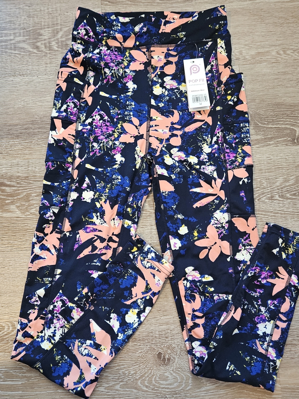 NWT!!! POP Fit Navy Floral High-Rise Leggings with Peach Accents Size Medium